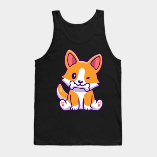 Cute Corgi Dog Eating Bone Cartoon Tank Top